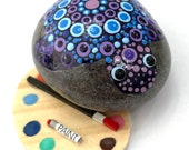 Sea Turtle Painted Mandala Stone - Pet Turtle Rock Animals - Hand Painted Rocks - Dotted Rocks Purple  - Rock Painting