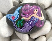 Girls Decor Mermaid - Hand Painted Rock Art - Beach Art - Mermaid Painting - Mermaid Gift for Her - Dot Painting