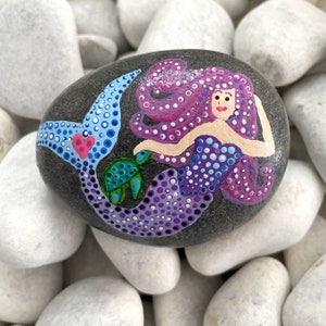 Girls Decor Mermaid - Hand Painted Rock Art - Beach Art - Mermaid Painting - Mermaid Gift for Her - Dot Painting
