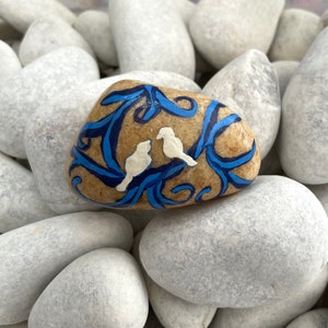 Love Doves - Hand Painted Rocks with Birds for Sale - Love Birds Art Rock - Painted Stone - Bird Painted Rock Animals - Painted Bird Rock