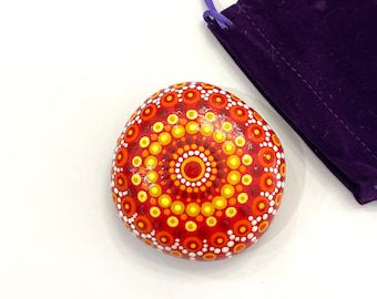 Mandala Art Stone - Hand Painted Stone Art - Mandala Dot Painting - Dot Mandala Rock - Boho Gifts for Women - Painted Rocks Home Decor