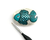 Turquoise Fish Rock Animals - Hand Painted Rocks Ocean Marine - Sea Themed Decor - Painted Rock Animals - Hand Painted Rock - Dotted Rocks