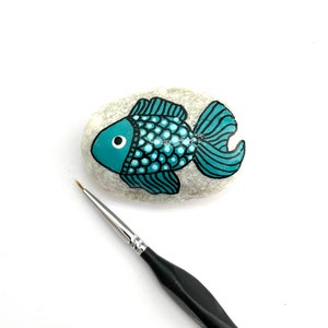Turquoise Fish Rock Animals - Hand Painted Rocks Ocean Marine - Sea Themed Decor - Painted Rock Animals - Hand Painted Rock - Dotted Rocks