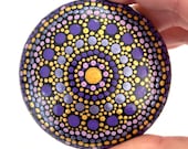 Painted Rock Art - Painted Mandala Stone - Hand Painted Rocks - Mandala Dot Painting - Dot Mandala Rock - Purple Gold - Rock Painting
