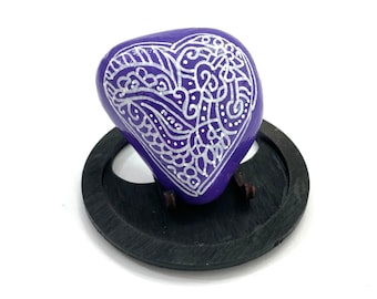 Doodle Heart Painted Rocks - Heart Painting - Hand Painted Rocks - Hand Painted Heart Stone - Rock Art Gift for Her - Cute Painted Stone