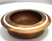 Hand Turned Decorative Wood Bowl - Black Walnut Bowl - White Clay Inlay - 1.25" x 3.5"