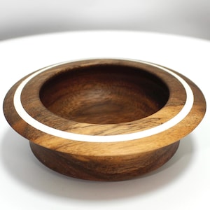 Hand Turned Decorative Wood Bowl - Black Walnut Bowl - White Clay Inlay - 1.25&quot; x 3.5&quot;
