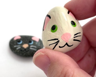 Set of Two Cat Painted Rock - Hand Painted Rocks Cats - Painted Cat Rocks - Rock Cat - Painted Rocks for Sale Set - Gifts for Pets