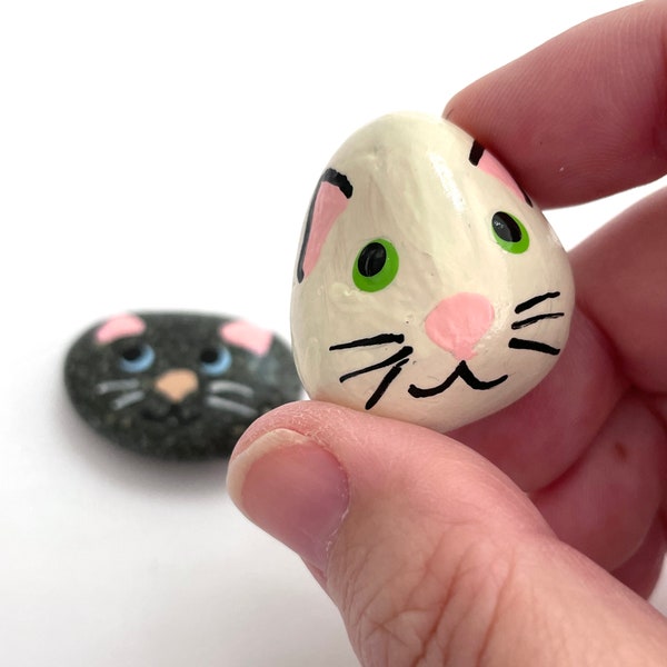 Set of Two Cat Painted Rock - Hand Painted Rocks Cats - Painted Cat Rocks - Rock Cat - Painted Rocks for Sale Set - Gifts for Pets