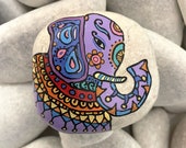 Large Purple Elephant Art Rock - Hand Painted Stone Art - Unique Art - Animal Art Stone Elephant - Hand Painted Rock - Animal Painted Stones