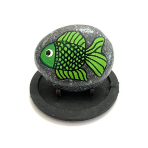 Green Fish Rock Animals - Hand Painted Rocks Ocean Marine - Sea Themed Decor - Painted Rock Animals - Hand Painted Rock - Dotted Rocks