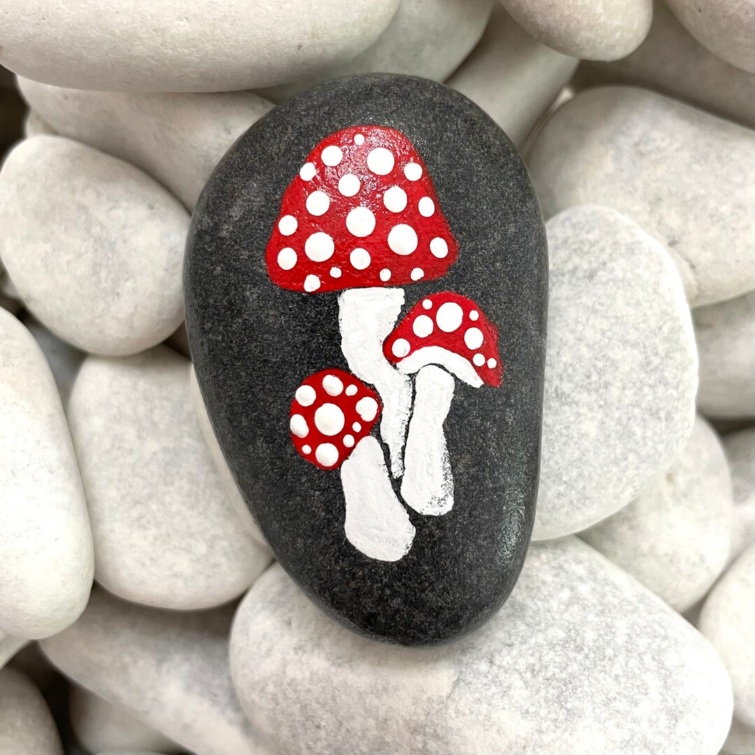 Fun Painted Rocks Mushrooms Hand Painted Rock Art Red Etsy