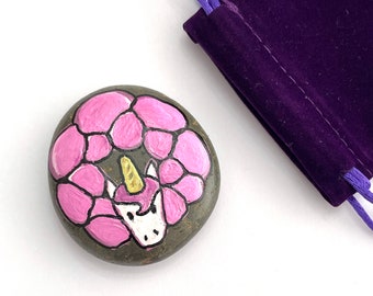 Hand Painted Unicorn Stone - Pink Unicorn - Rock Paintings - Painted Rocks - Rock Art Painting - Home Decor