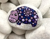 Hippo Rock Painting - Painted Rock Animals - Painted Mandala Stone - Animal Art Stone - Hand Painted Rocks - Dotted Rocks Purple