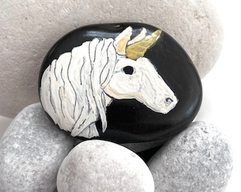Hand Painted Unicorn Stone - White Unicorn Head - Rock Paintings - Painted Rocks - Rock Art Painting - Home Decor