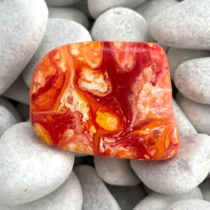 Paint Pour Art Rock - One of a Kind Hand Painted Santorini Stone - Paint Pour Rocks - Painted Rocks - Fluid Art