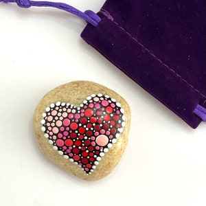 Pink Hand Heart Painted Rocks - Heart Dot Painted Rock - Hand Painted Rocks - Gifts for Friends - Cute Painted Stone - Mandala Stein Rot