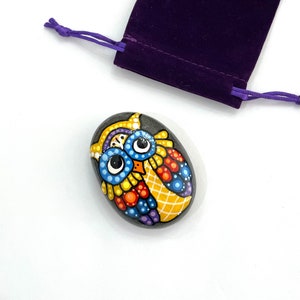 Painted Stones Owl - Hand Painted Stone Owl Art Rock - Forest Animal Painted Pebbles - Hand Painted Rock Animals - Animal Painted Stones