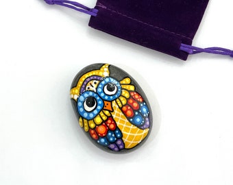 Painted Stones Owl - Hand Painted Stone Owl Art Rock - Forest Animal Painted Pebbles - Hand Painted Rock Animals - Animal Painted Stones