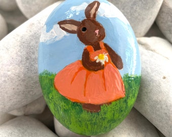Hand Painted Rabbit Rock - Brown Spring Rabbit Art Rock - Hand Painted Stone Art - Hand Painted Rock - Rock Animals - Easter Rabbit