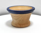 Hand Turned Wood Bowl - Ash Wood Decorative Bowl with Blue Dyed Rim - 2.5" High