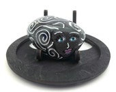 Painted Rock Art - Hand Painted Rocks - Rock Painting - Black and White Zentangle Doodle Drawing - Rock Art Painting - Womans Face