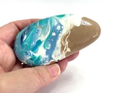 Paint Pour Art Rock - Hand Painted Beach Rock - Rock Painting - Paint Pour Art - Fun Painted Rocks