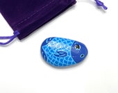 Blue Fish Rock Animals - Hand Painted Rock - Sea Themed Decor - Fish Stone - Hand Painted Rock - Fish Decor