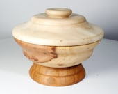 Hand Turned Wood Small Pedestal Bowl With Lid - Cherry Wood Trinket Box - 2.5" High