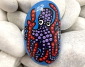 Purple Octopus Art Rock - Rock Painting - Dotted Rocks Purple - Hand Painted Rocks Ocean Marine - Painted Rock Animals - Octopus Art