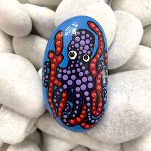 Purple Octopus Art Rock - Rock Painting - Dotted Rocks Purple - Hand Painted Rocks Ocean Marine - Painted Rock Animals - Octopus Art