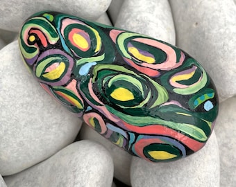 Abstract Art  Stone - Hand Painted Rock Art - Rock Art Painting - Art Original Abstract - Abstract Art in Tropical Colors