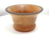 Hand Turned Wood Bowl - Cherry Wood Decorative Bowl with Black Dyed Rim - 2.5" High