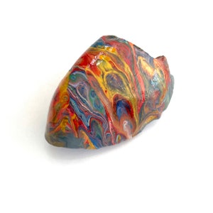 Paint Pour Art Rock - Fluid Art Hand Painted Rock - Paint Pour Rocks - Rainbow Colors Decor - Rock Collector Gift - Painted Rocks