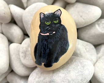 Black Cat Painted Rock Animals - Hand Painted Rocks - Rock Painting - Kleurrijk geschilderde rotsen voor Memorial Cat - Dieren geschilderd op rotsen