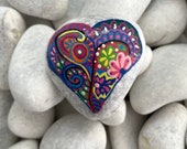 Heart Painted Rocks - Fun Painted Rocks - Hand Painted Heart Stone - Heart Gift - Cute Painted Stone - Art and Collectibles