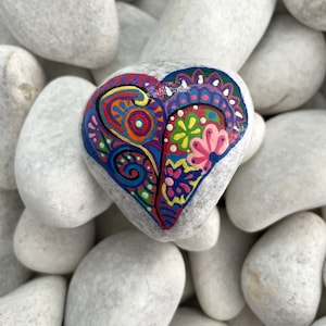 Heart Painted Rocks - Fun Painted Rocks - Hand Painted Heart Stone - Heart Gift - Cute Painted Stone - Art and Collectibles