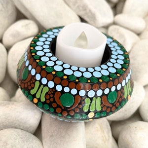 Tealight Candle Holder Boho - Votive Holder - Concrete Candle Holder - Dot Painting - Boho Interior Home Decor