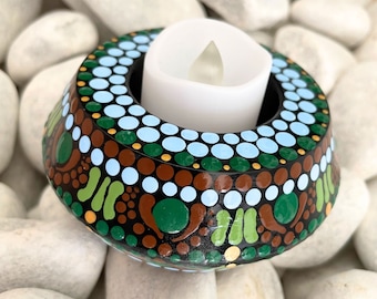 Tealight Candle Holder Boho - Votive Holder - Concrete Candle Holder - Dot Painting - Boho Interior Home Decor