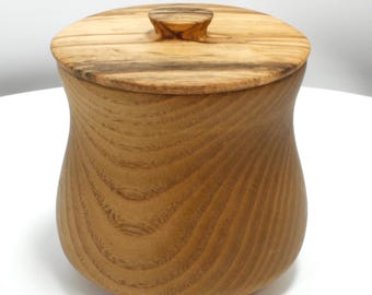 Hand Turned Decorative Wood Trinket Box - White Oak Bowl with Black Walnut Lid - 2&quot; high