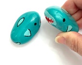 Set of 2 Shark Rocks Animals - Hand Painted Rock - Cute Painted Stone - Shark Rock Art - Hand Painted Rock - Painted Rocks for Sale Set