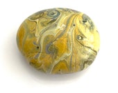 Paint Pour Art Rock - Hand Painted Rock - Rock Painting - Yellow Decor - Rock Collector Gift - Painted Rocks - Fluid Art Rock