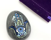 Hand of Fatima - Hand Painted Stone Art - Fatima Hand Decor - Rock Art Painting - Home Decor - Evil Eye Art - Gift for Him - Hasma Hand