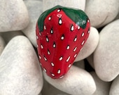 Strawberry Art Rock - Hand Painted Rock Art - Garden Decor - Strawberry Patch Painted Rocks - Bird Deterrent - Strawberries Garden Stones