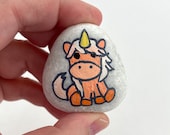 Hand Painted Unicorn Stone - Peach Fuzz Unicorn - Rock Paintings - Painted Rocks - Rock Art Painting - Home Decor