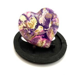 Paint Pour Art Rock - Heart Painted Rocks - Purple Fluid Art Heart - Hand Painted Rocks - Hand Painted Heart Stone - Rock Painting