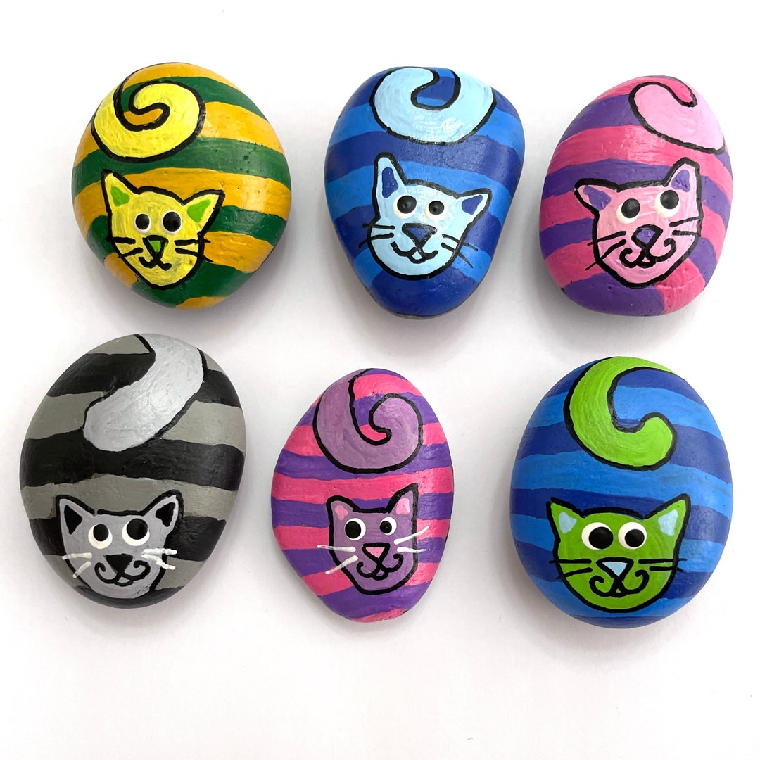 Striped Cat Rock Animals - Fun Painted Rocks - Hand Painted Rock ...