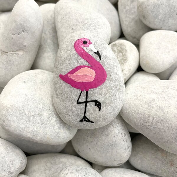 Flamingo Animal Painted Stones - Cute Painted Stone - Birds Painted on Rock - Paint Animals on Rocks - Painted Rocks Animals