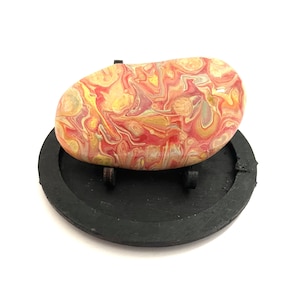 Paint Pour Art Rock - One of a Kind Hand Painted Orange Stone - Paint Pour Rocks - Painted Rocks - Fluid Art