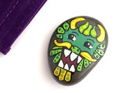 Hand Painted Dragon Rocks - Green Dragon Mask Rock Painting - Dragon Stone - Rock Art Painting - Home Decor